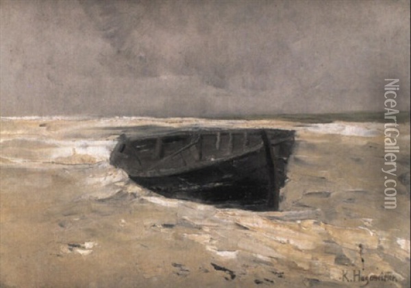 Boot Am Strand Unter Graubedecktem Himmel Oil Painting - Karl Hagemeister