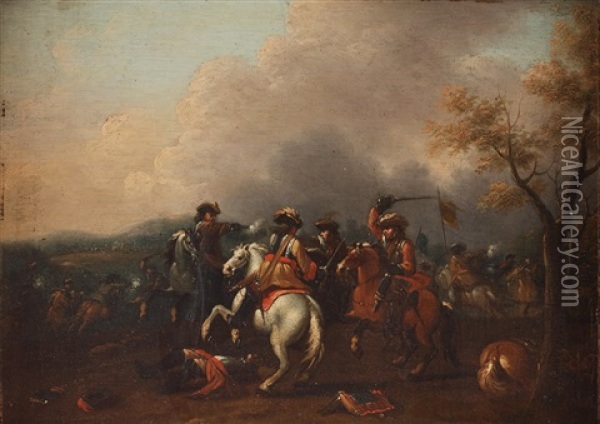 Battle Scenes (pair) Oil Painting - Jan Jacobsz van der Stoffe