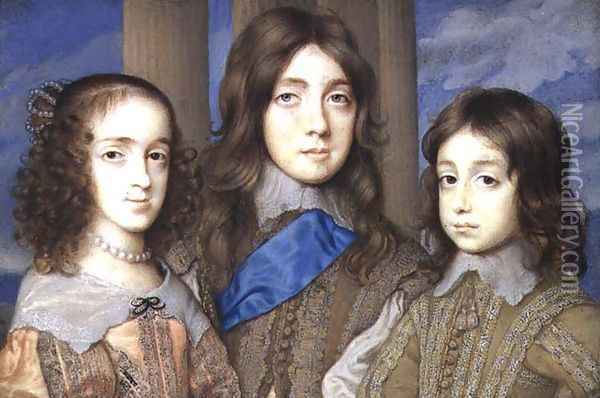 Children of Charles I James Duke of York Princess Elizabeth Henry Duke of Gloucester Oil Painting - John Hoskins