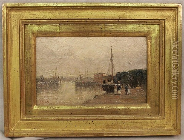 Harbor View With Figures Oil Painting - Charles Edwin Lewis Green