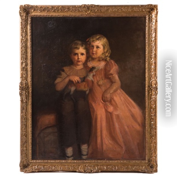 Portrait Of The Wholey Children Oil Painting - Content (Miss) Johnson