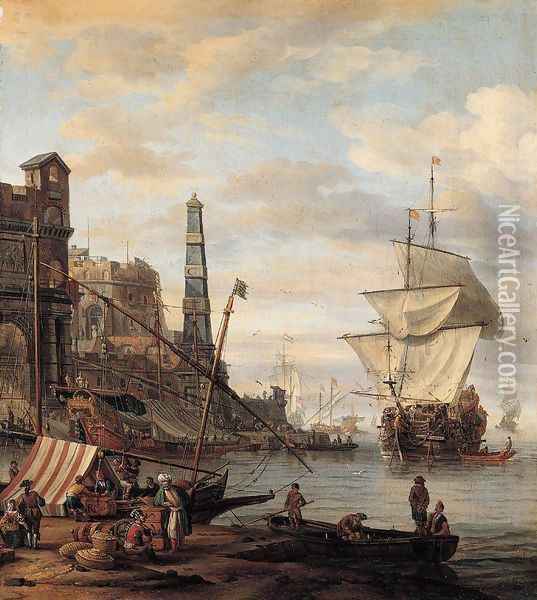 Mediterranean Harbour Scene Oil Painting - Abraham Storck