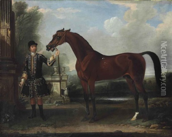 Bay Bolton, Held By A Groom, In A Parkland Setting Oil Painting - Thomas Spencer