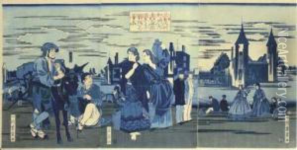 Amerikashu No Uchi Washintonfu No Kei Dohan No Utsushi Oil Painting - Utagawa or Ando Hiroshige
