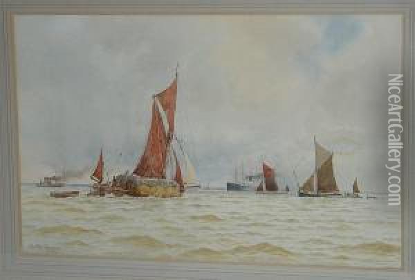 A Hay Barge And Other Vessels In A Breeze Oil Painting - William Stephen Tomkin