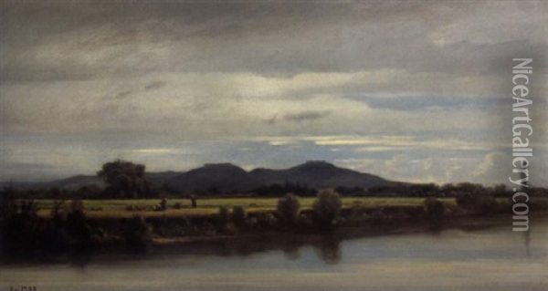 Sommerliche Fluslandschaft Mit Bauerinnen Auf Einem Feld Oil Painting - Edouard Auguste Imer