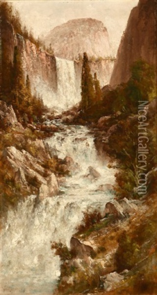 Yosemite Valley, Vernal Falls Oil Painting - Thomas Hill