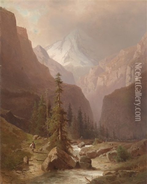 Alpenlandschaft Mit Gebirgsbach Oil Painting - Adolf Chwala