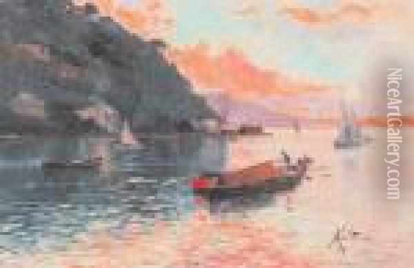 Pescatori Sulla Costiera Amalfitana Oil Painting - Oscar Ricciardi