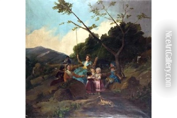 El Columpio (after Goya) Oil Painting - Francisco-Javier Amerigo y Aparici