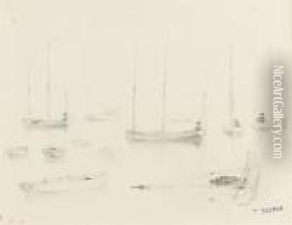 Studie Zu Segelbooten Im Hafen. Oil Painting - Francois Bocion