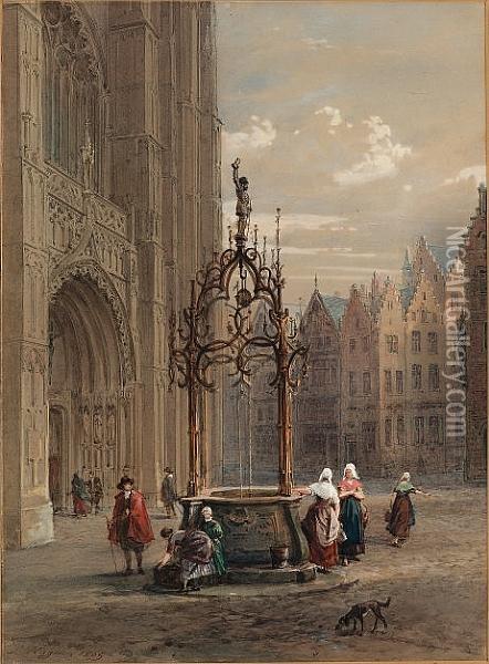 The Quentin Matsys Well, Antwerp Cathedral, Belgium Oil Painting - Louis Haghe