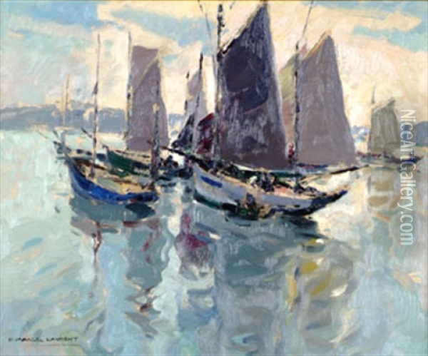 Barques Sous Voiles Oil Painting - Emmanuel Marcel-Laurent