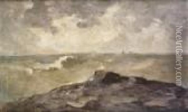 Stormy Seas With Distant Ships Oil Painting - Nathaniel Hone