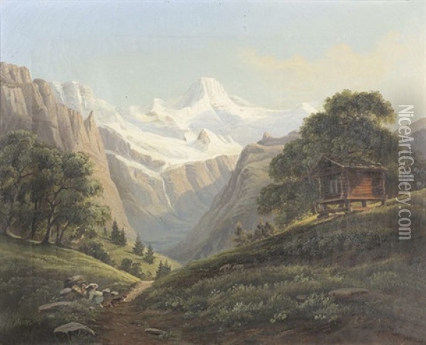 Rastende Bauerin Auf Einer Alp Im Berner Oberland Oil Painting - Karl (Carl) Brunner