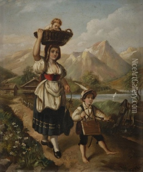 Famille Italienne Oil Painting - Johann Baptist Kirner