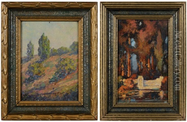 Untitled (hillside) (+ Untitled (garden At Sunset), Various Sizes; Set Of 2) Oil Painting - Henry Joseph Breuer