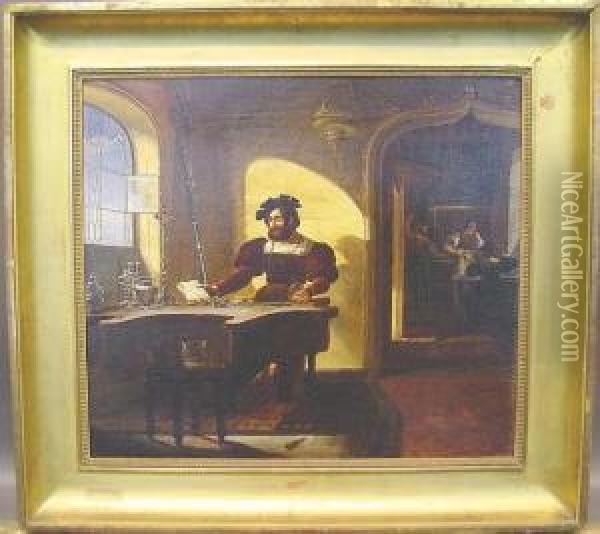 Decouverte De La Gravure Oil Painting - Hippolyte Lecomte
