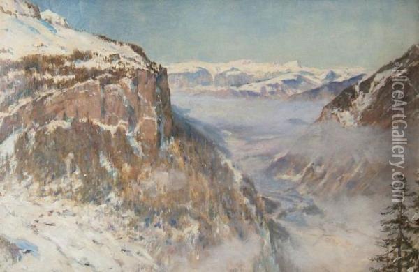 View In The Alps - Oil Painting - Ernest Albert Waterlow