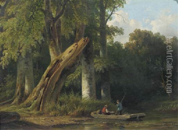 Crossing A Stream In A Forest Oil Painting - Maurits Ernest Hugo R. van den Kerkhoff
