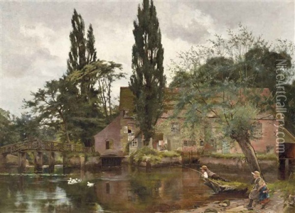 Children Fishing In The Avon Oil Painting - John Arthur Lomax