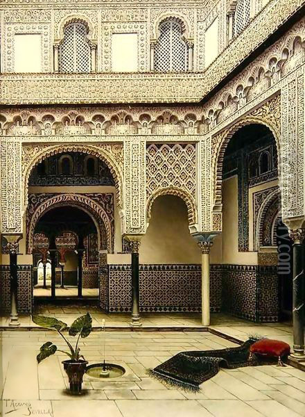 Fountain in a Moorish Courtyard Oil Painting - Tomas Aceves