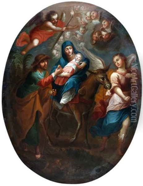 Die Heilige Familie Auf Der Flucht Auf Agypten Oil Painting - Miguel Cabrera