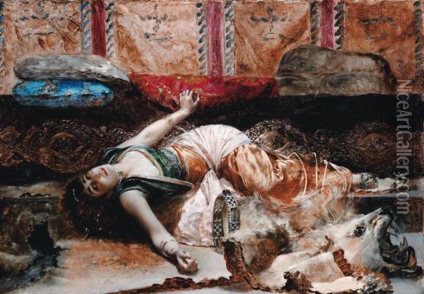 Odalisque Au Tambourin Oil Painting - Edouard Frederic Wilhelm Richter