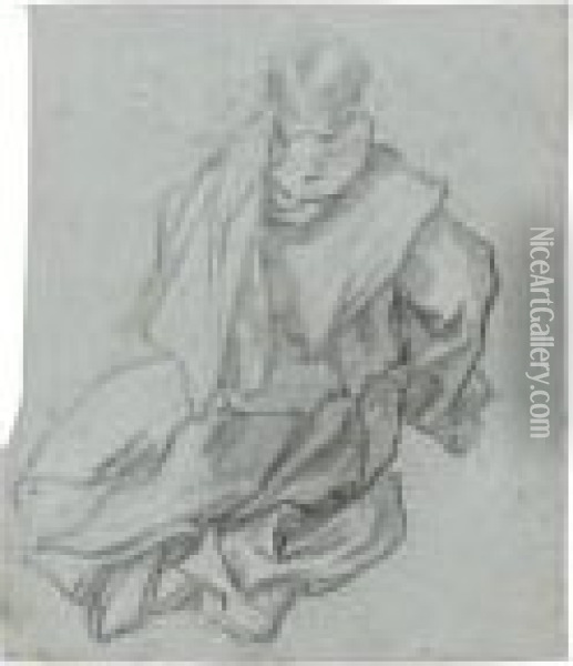 Study Of A Kneeling Monk Seen From Behind Oil Painting - Ventura Salimbeni