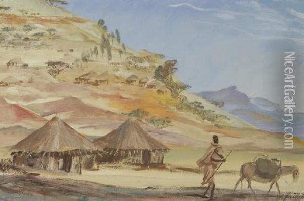 Etude Des Villages Ethiopiens, Abyssinie Oil Painting - Alexander Evgenievich Yakovlev