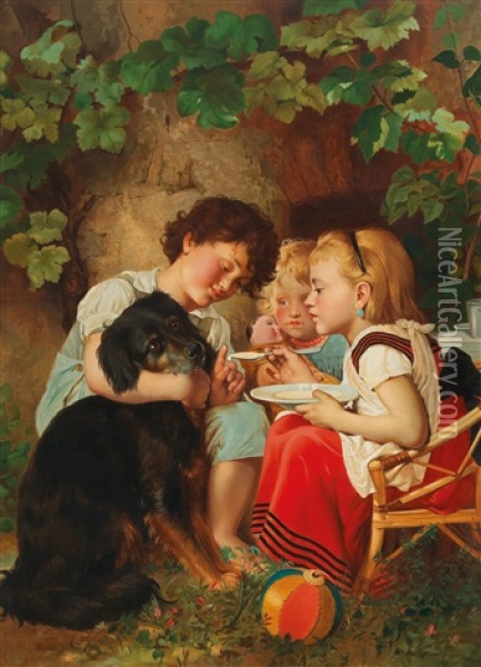 Food For The Dog Oil Painting - Anton Ebert