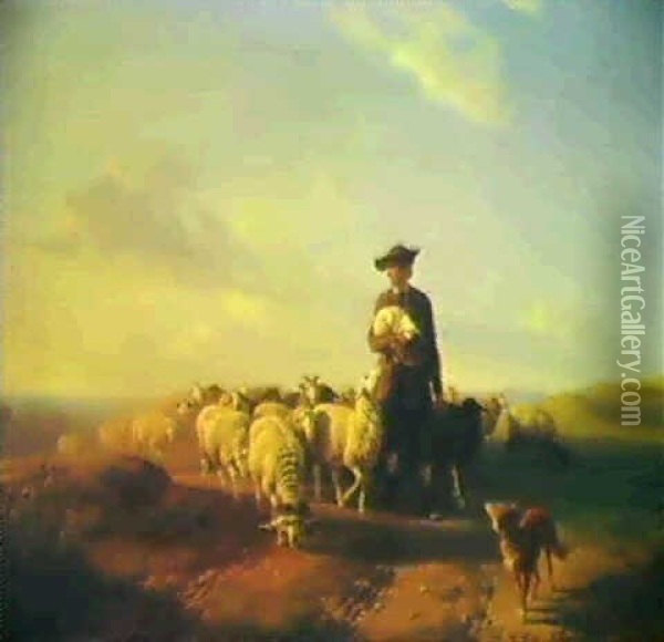 Schwabischer Schafer Mit Seiner Herde Oil Painting - Robert Eberle