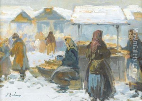 Winterliche Marktszene Oil Painting - Erich Erler-Samaden