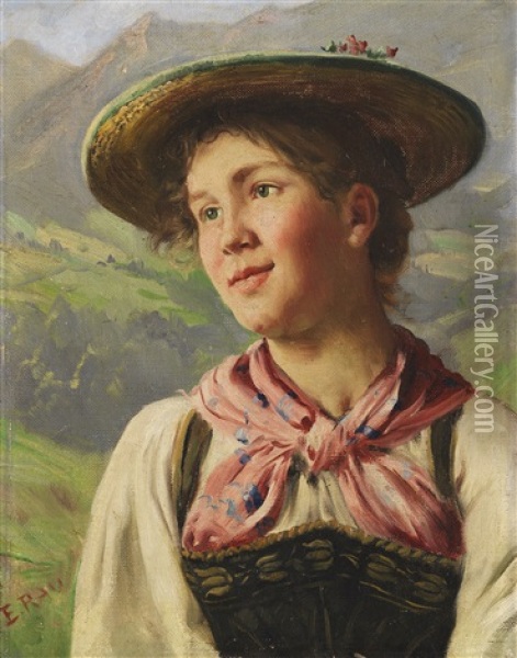 Madchen In Alpenlandischer Tracht Oil Painting - Emil Rau