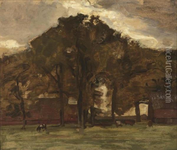 Farmstead Under Oak Trees Oil Painting - Piet Mondrian