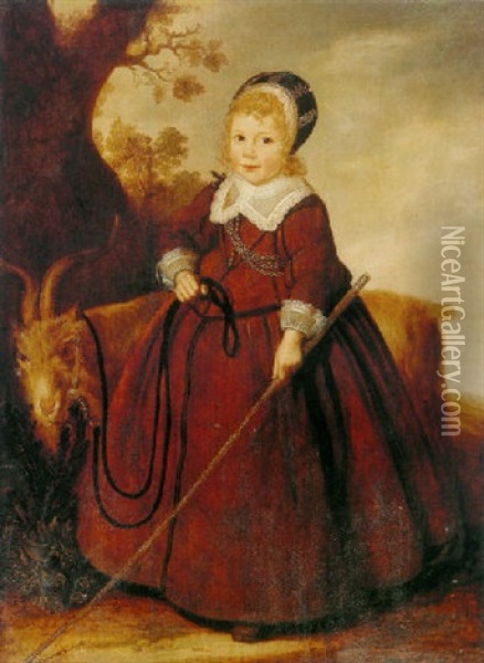 Young Girl With A Billygoat Oil Painting - Jan Albert Rootius