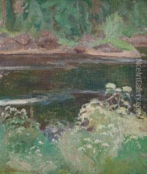 Summer Flowers By The Stream Oil Painting - Pekka Halonen