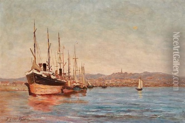Navire Francais Pres D'un Port Oil Painting - Jean-Louis Verdiers
