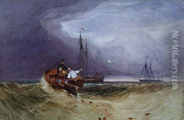 Fishing Boats off Yarmouth Oil Painting - John Sell Cotman