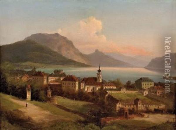 Gmunden Am Traunsee Mit Schloss Orth Oil Painting - Ferdinand Lepie