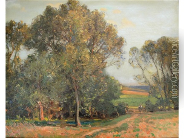 The Path Through The Field Oil Painting - Sir Alfred East