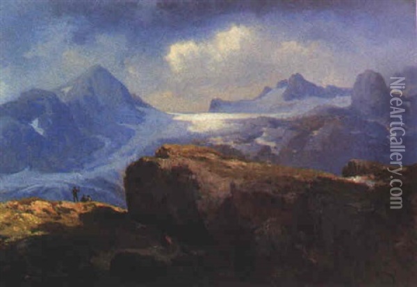Dachstein Oil Painting - Karl Franz Emanuel Haunold