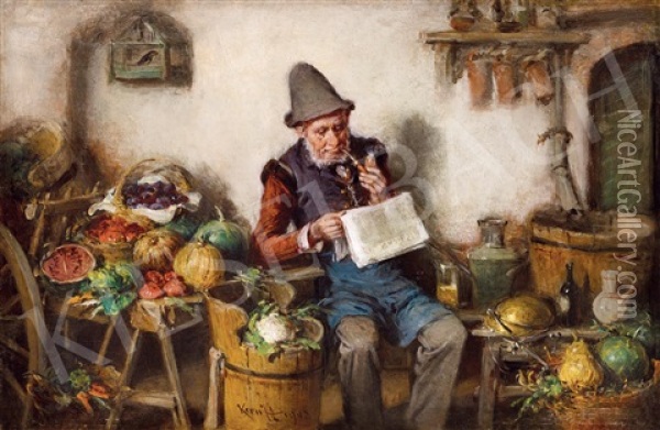 Man Reading Oil Painting - Hermann Kern