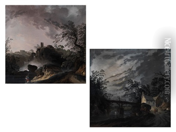 Landschaften Mit Gebauden Und Staffagefiguren Oil Painting - Giuseppe Bernardino Bison