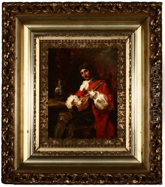 Gentleman Playing A Mandolin Oil Painting - Alfred von Schroetter