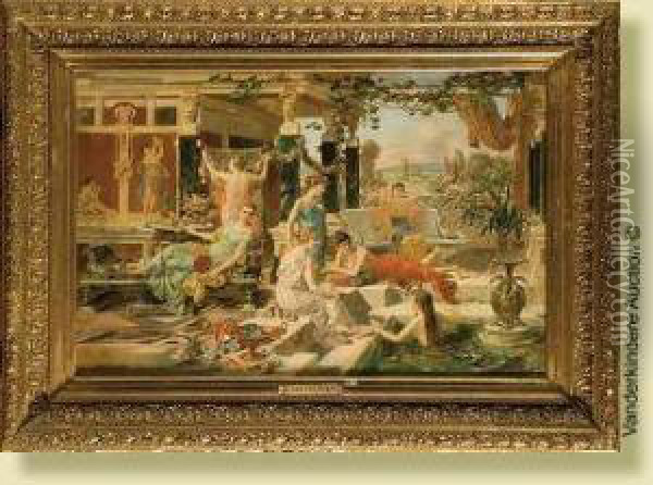 Jeunes Femmes Antiques Au Bain Oil Painting - Emanuel Oberhauser