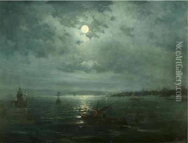 Constantinople By Moonlight Oil Painting - Migirdic Givanian