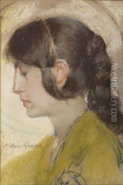 A Young Woman In Profile Oil Painting - Giulio Artistide Sartorio