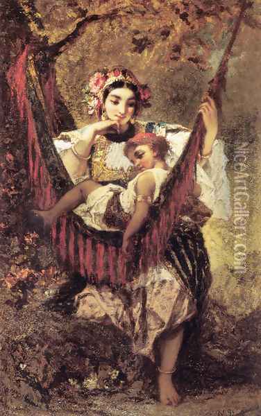 Mother and Child Oil Painting - Narcisse-Virgile Diaz de la Pena