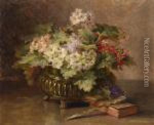 Flowers In A Copper Vase Oil Painting - Louis Letsch
